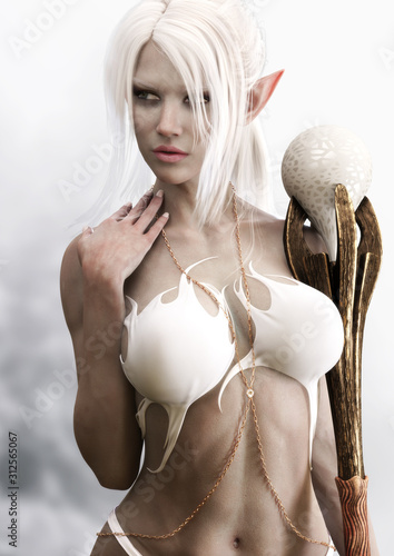Dekoracja na wymiar  portrait-of-a-sensual-fantasy-dark-elf-female-sorceress-with-white-long-hair-silk-dress-and-holding-a-magical-staff-3d-rendering-fantasy-illustration