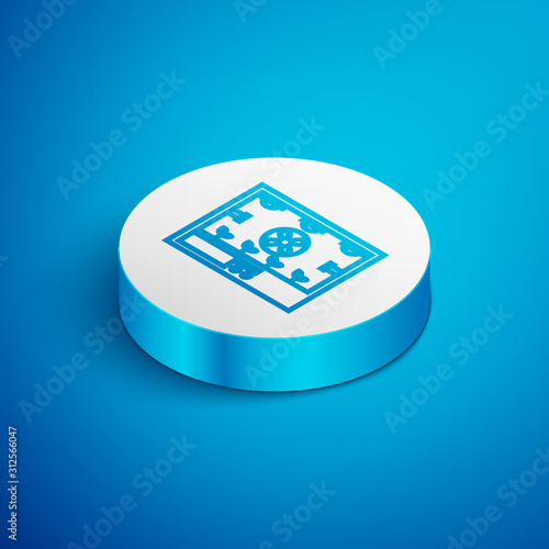 Isometric line Smart farming technology - farm automation system icon isolated on blue background. White circle button. Vector Illustration