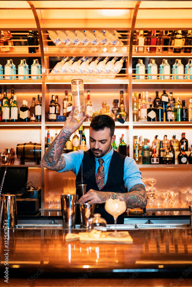 Professional young bartender working Professional young bartender working