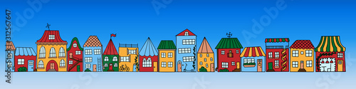 Color vector doodle style houses. Collection of cute hand-drawn