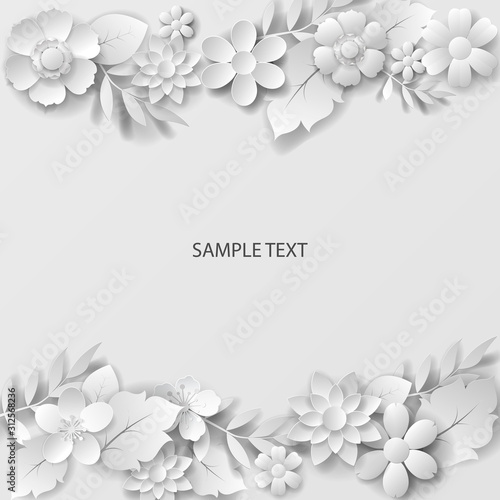 Paper art flowers background. Vector eps 10.