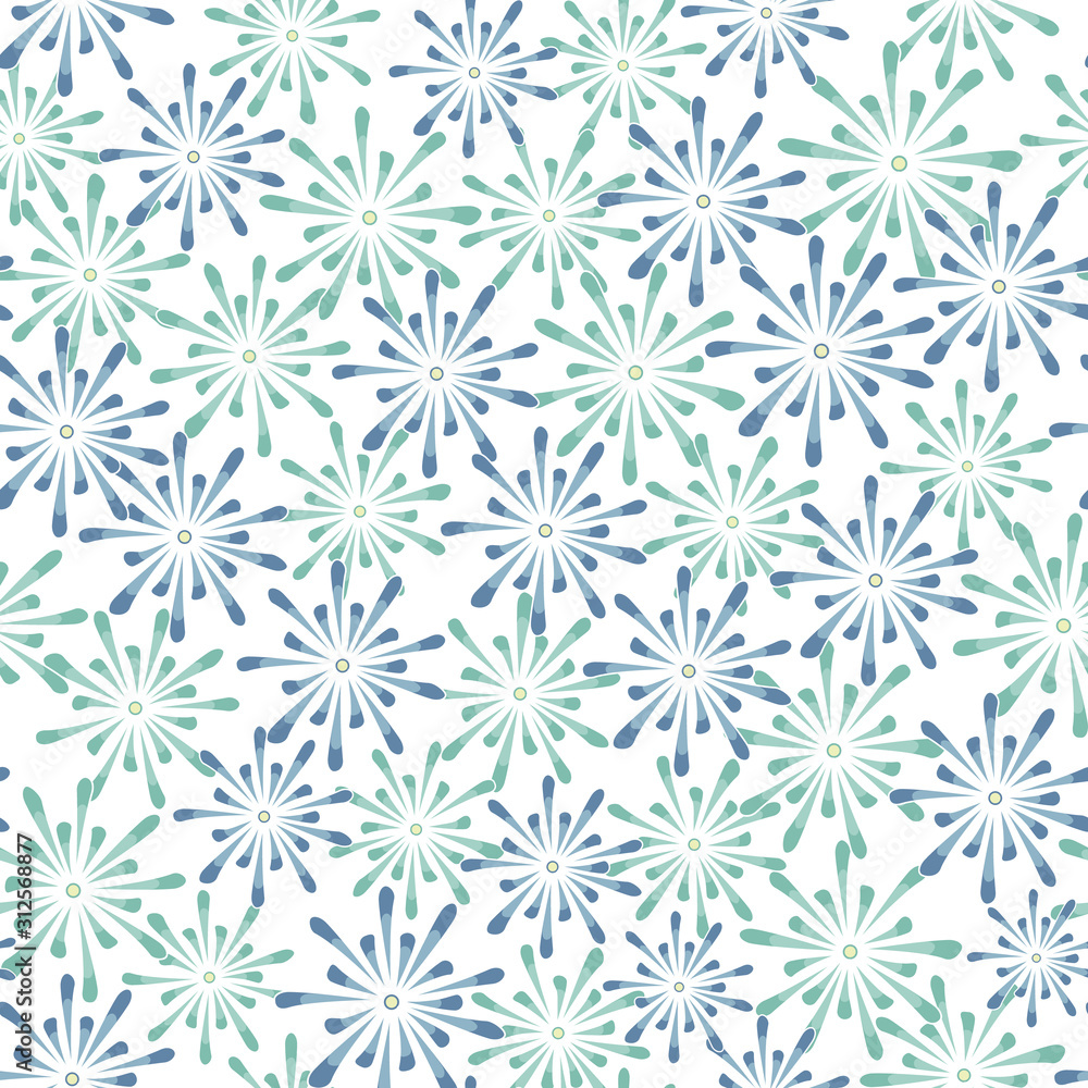 Vector Blue Green Flowers on a White Background. Background for textiles, cards, manufacturing, wallpapers, print, gift wrap and scrapbooking.