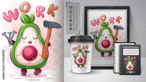 Work avocado poster and merchandising