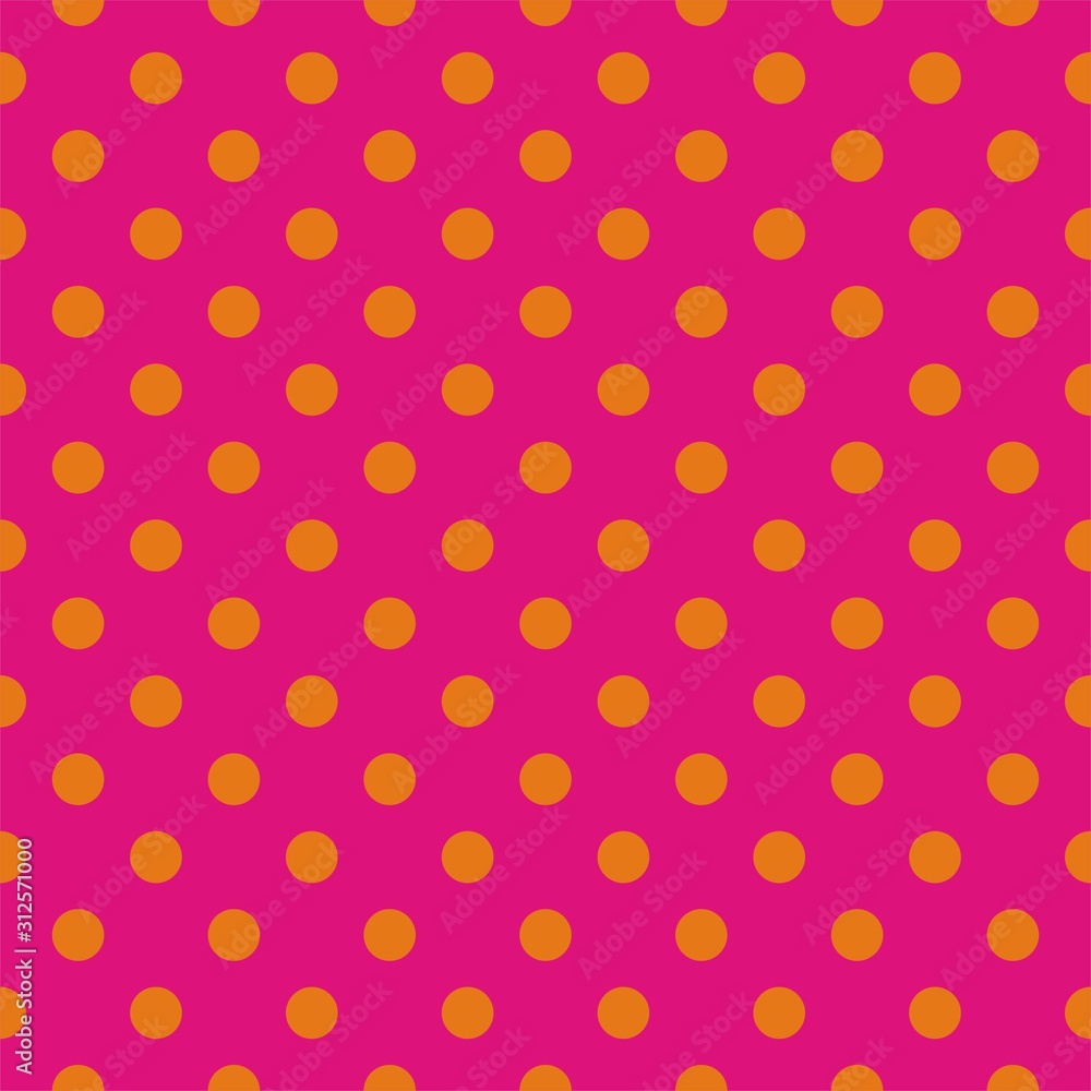 Orange dots, neon pink background pop art seamless vector pattern