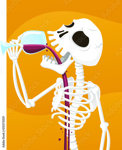 skeleton drinking wine