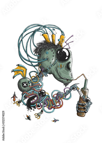 Imaginary creature holding a bottle