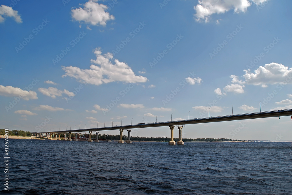 The Volgograd Bridge spanning the River Volga in Southern Russia