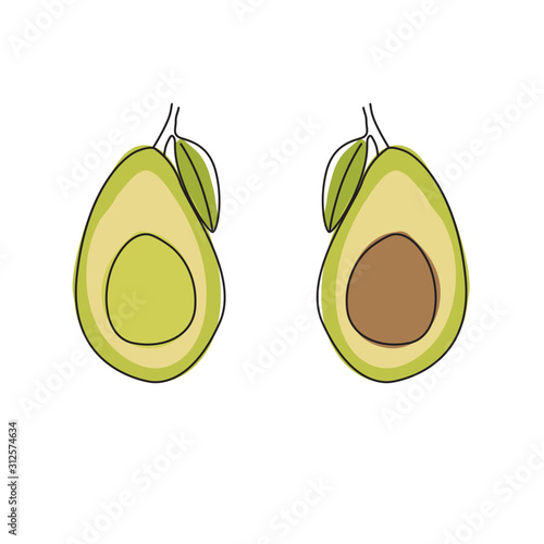 Avocado Halves on White Background