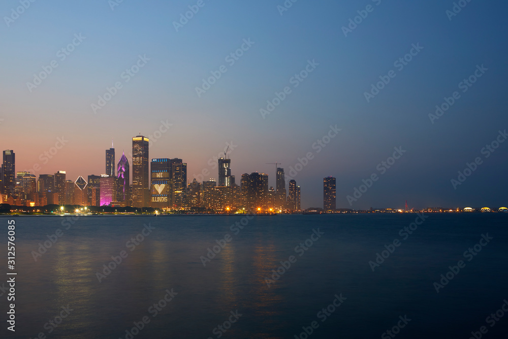 Chicago Skyline at blue hour, Chicago, Illinois, United States