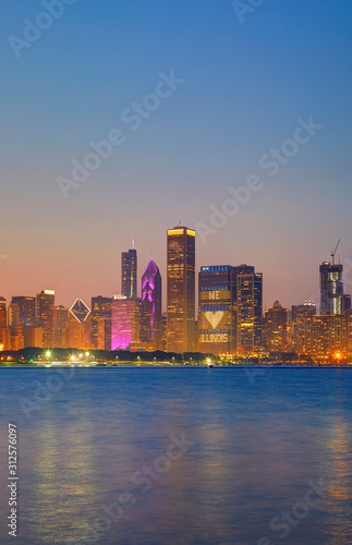 Chicago Skyline at sunset  Chicago  Illinois  United States
