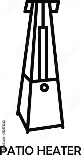 Outdoor Electric Gas Patio Heater. Isometric Best Patio Heaters for Your Garden, Bars, and Restaurants. Line icon Isolated on white background.