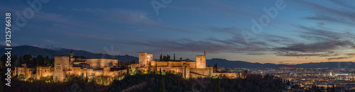 panoramic view of alhambra de granada at sunset