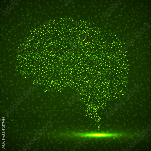 Abstract human brain of glowing particles, technology concept