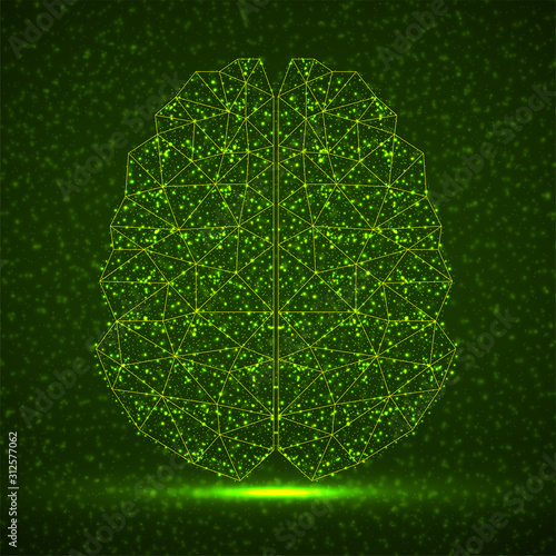 Abstract human brain of glowing particles, technology concept