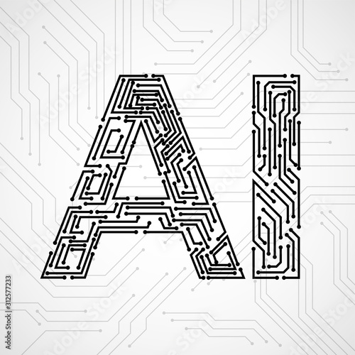 Artificial Intelligence with circuit board isolated on white background. Abstract technology concept