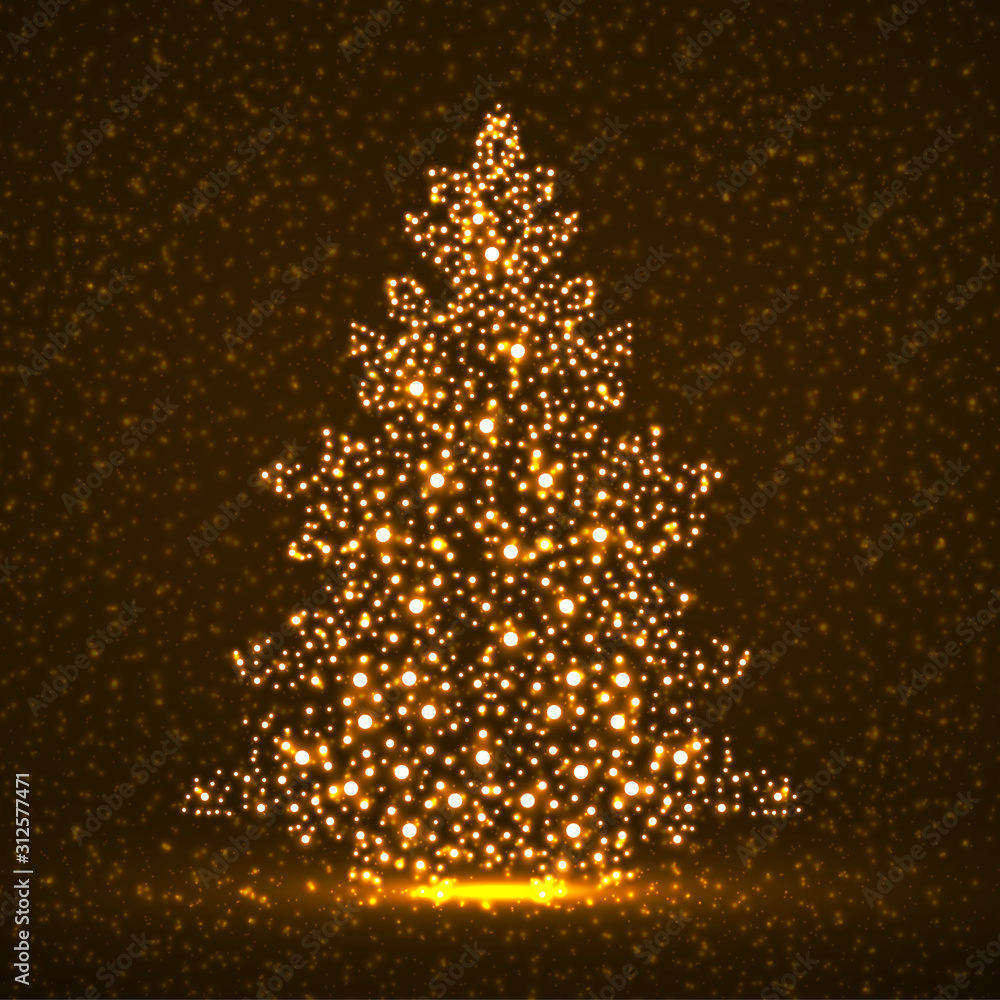 Abstract neon christmas tree with glowing particles Abstract neon christmas tree with glowing particles