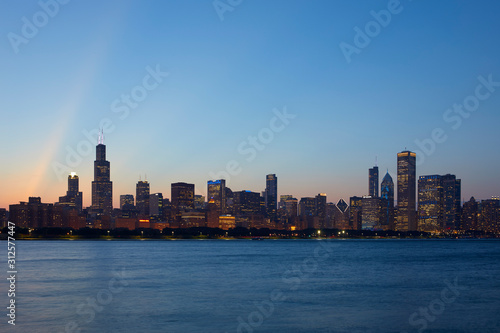 Chicago Skyline at sunset  Chicago  Illinois  United States