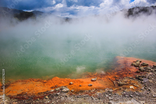 Colorful Champagne Pool at Wai-O-Tapu Thermal Wonderland near Rotorua, North Island, New Zealand