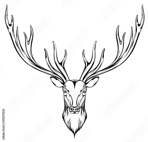  Image of a deer head with branchy horns. Can be used to create logos, tattoos and more.