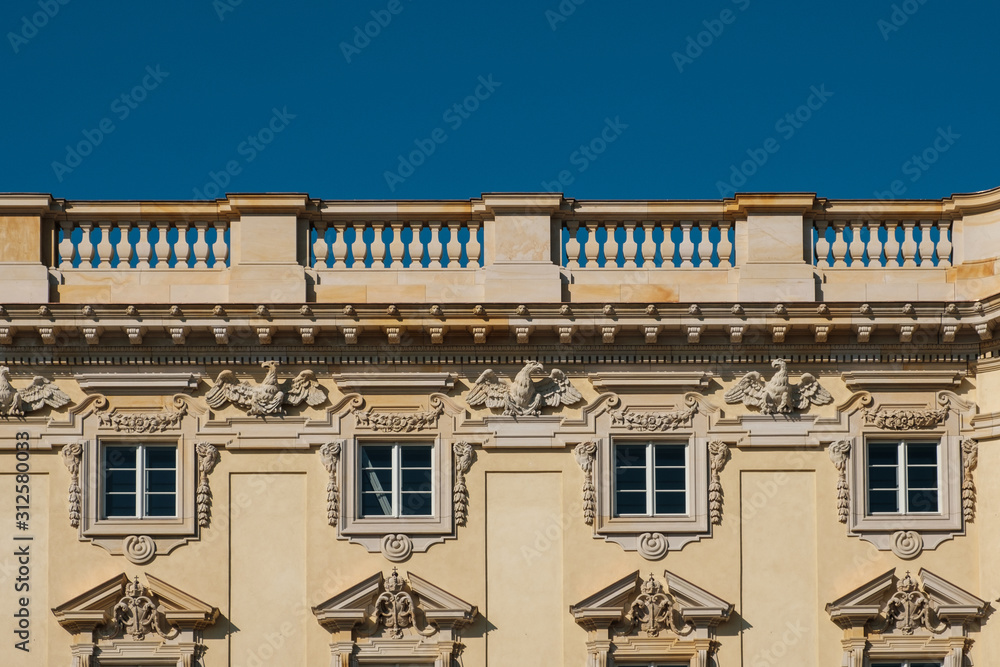 Restored historic building facade of the Berliner Stadtschloss ( City Palace ) / Humboldt Forum - Berlin, Germany - June 2018