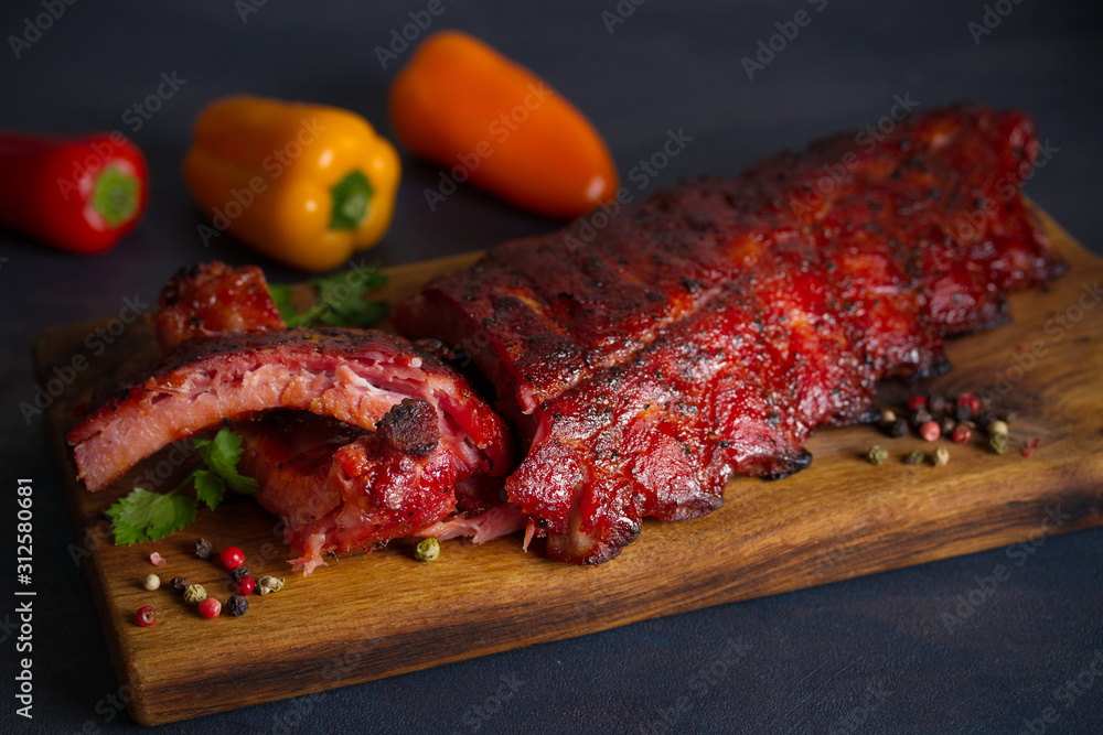 Rack of ribs with barbecue sauce. Horizontal image Rack of ribs with barbecue sauce. Horizontal image