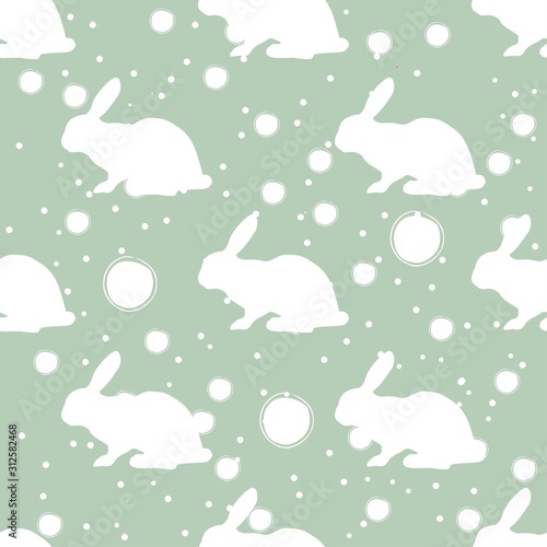 Seamless pattern with silhouette of bunny on pink background. Flat Design. Vector Illustration