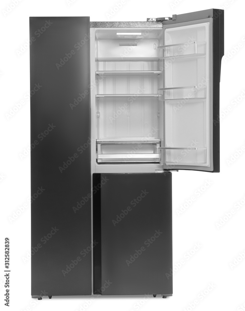 Empty stainless steel refrigerator isolated on white Empty stainless steel refrigerator isolated on white