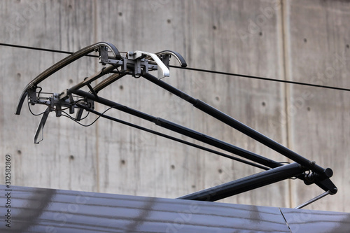 modern pantograph on a train photo