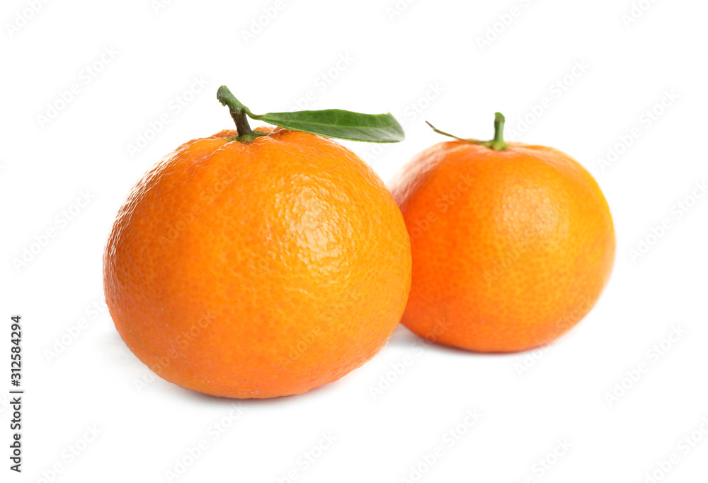 Fresh ripe juicy tangerines isolated on white Fresh ripe juicy tangerines isolated on white