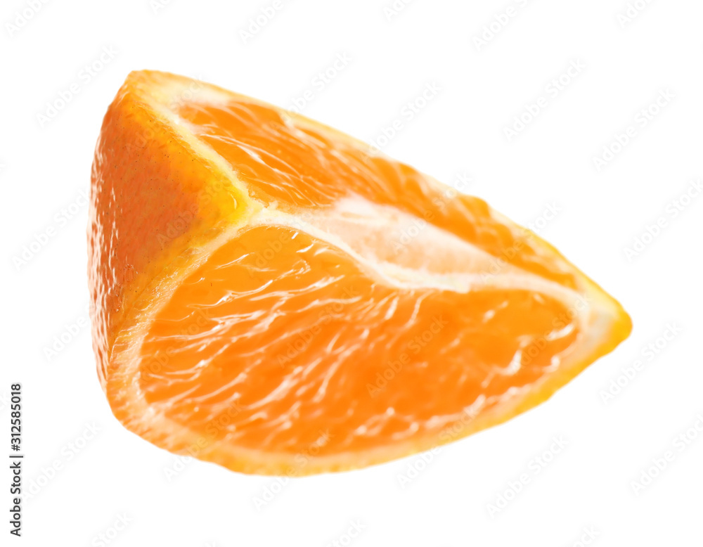 Fresh juicy tangerine segment isolated on white Fresh juicy tangerine segment isolated on white