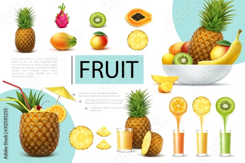 Realistic Fresh Fruits Composition