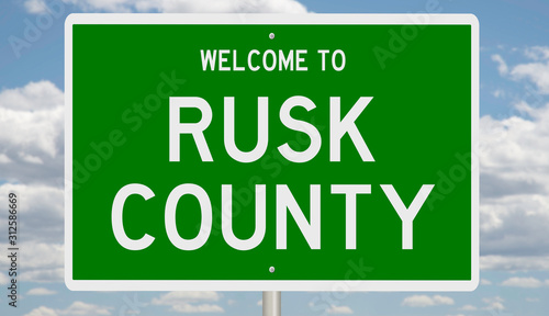 Rendering of a green 3d highway sign for Rusk County photo