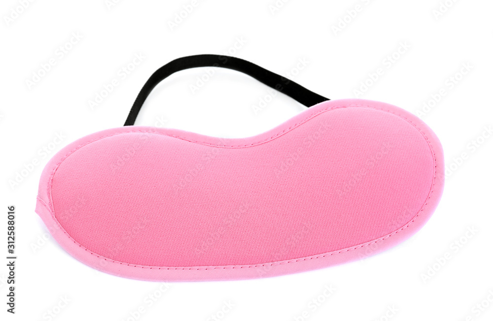 Pink sleeping eye mask isolated on white. Bedtime Pink sleeping eye mask isolated on white. Bedtime