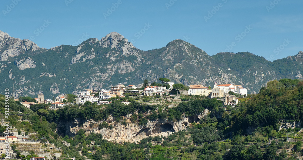 Houses in Ravello on the mountain ridge above Amalfi