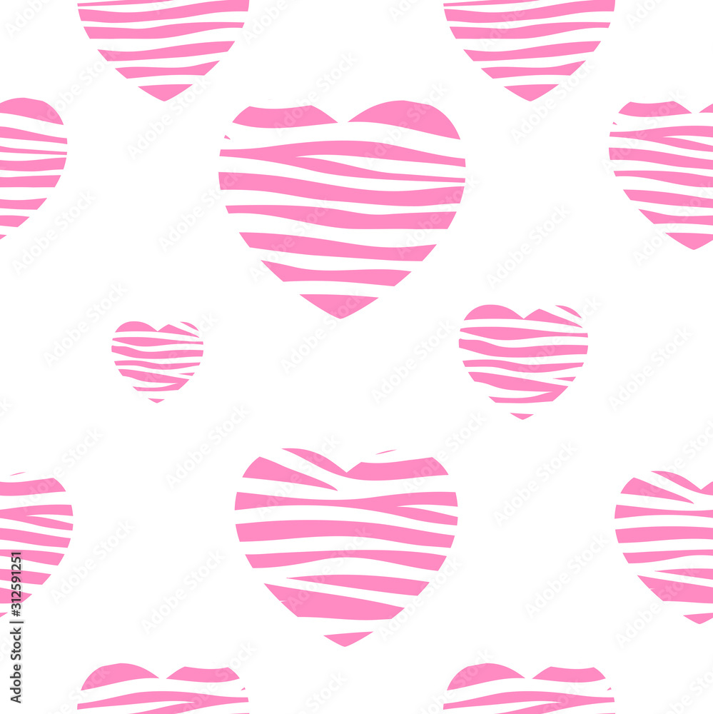 Happy Valentines Day Card with Heart and Zebra Pattern. Vector Illustration