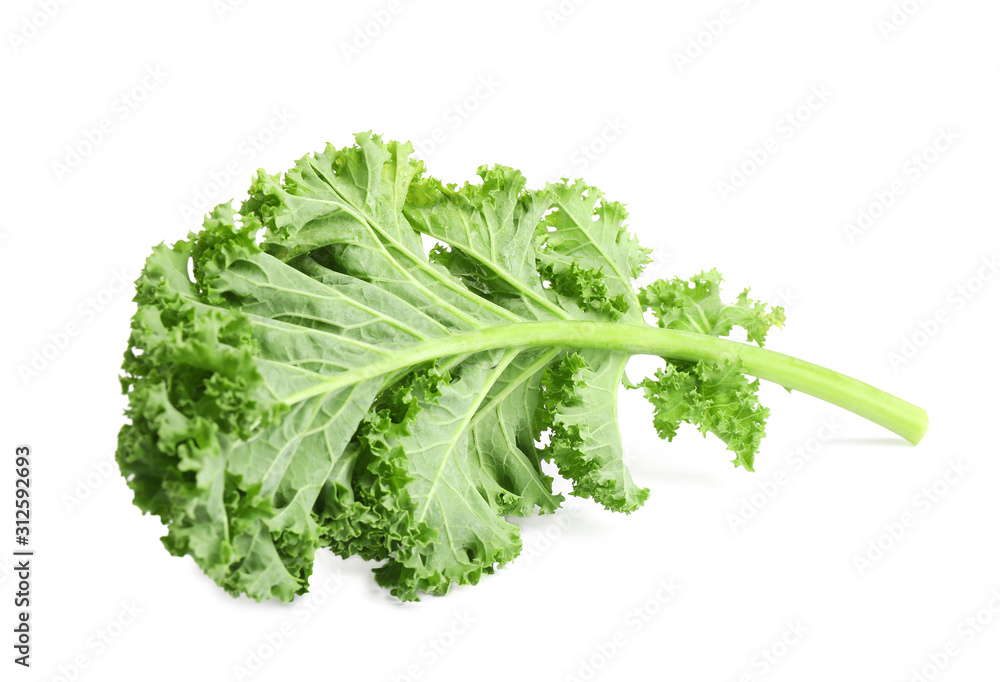 Fototapeta premium Fresh green kale leaf isolated on white