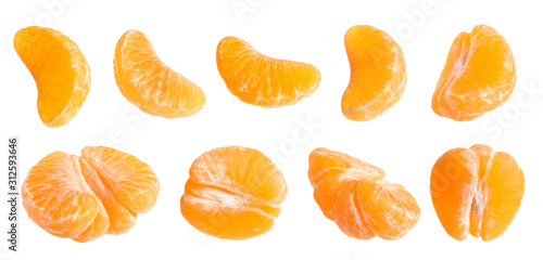 Set of fresh juicy tangerines on white background
