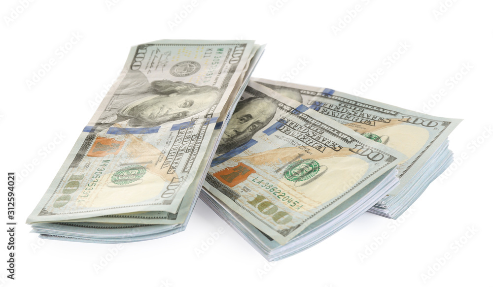 Dollar banknotes isolated on white. Money and finance Dollar banknotes isolated on white. Money and finance