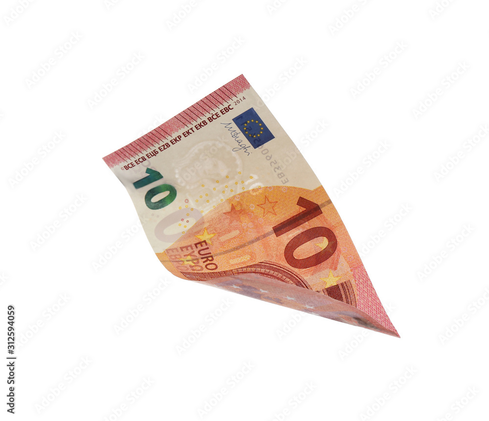 Euro banknote isolated on white. Flying money Euro banknote isolated on white. Flying money