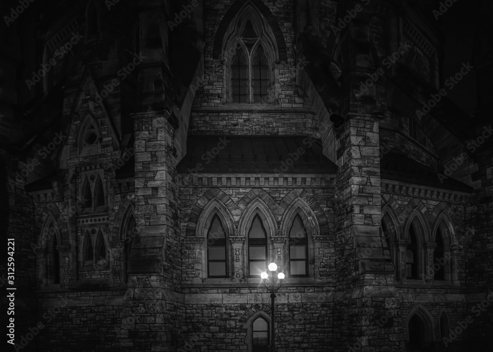 Canadian Library of Parliament building nighttime