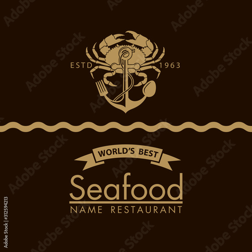 seafood menu design with crab and anchor on black background