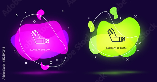 Line Inhaler icon isolated on black background. Breather for cough relief, inhalation, allergic patient. Medical allergy asthma inhaler spray. Abstract banner with liquid shapes. Vector Illustration