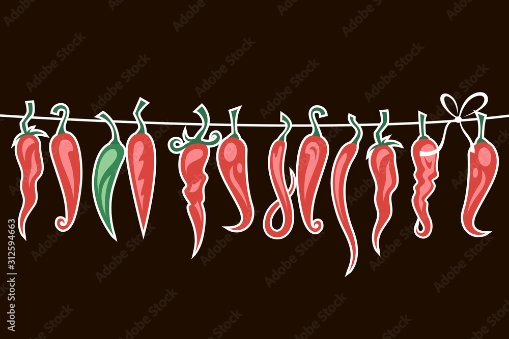 collection of red hot chili peppers in cord isolated on black background collection of red hot chili peppers in cord isolated on black background