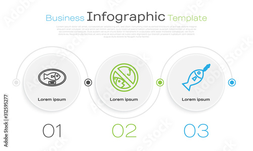Set line Fish trophy hanging on the board, No fishing and Fish on hook. Business infographic template. Vector