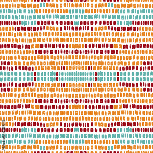 Yellow Abstract Stripe Vector Seamless Pattern. Brush Line Pattern. Red Mexican Watercolor Wallpaper. Scandinavian Simple Line Orange Wallpaper.