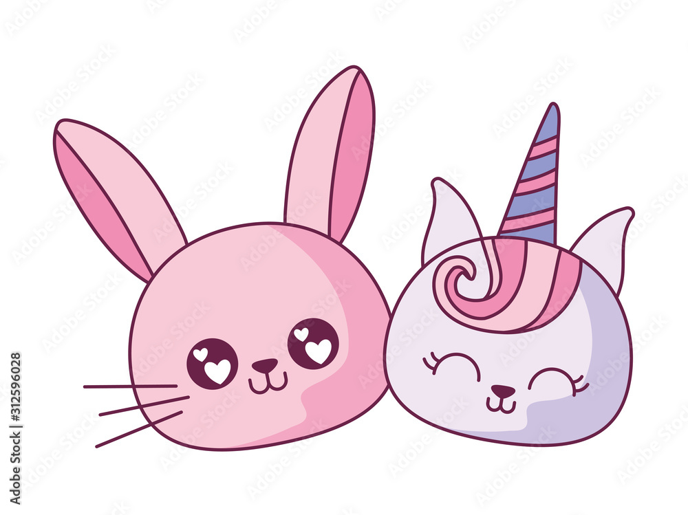 Rabbit and unicorn cat cartoon vector design Rabbit and unicorn cat cartoon vector design