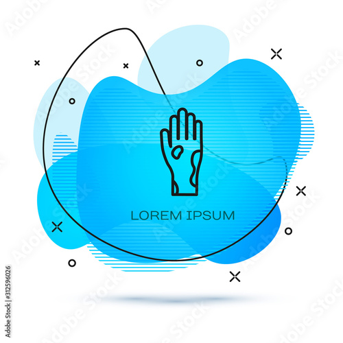 Line Hand with psoriasis or eczema icon isolated on white background. Concept of human skin response to allergen or chronic body problem. Abstract banner with liquid shapes. Vector Illustration