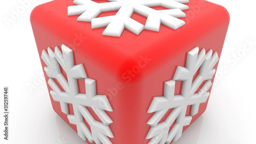 Red toy block with white snowflakes