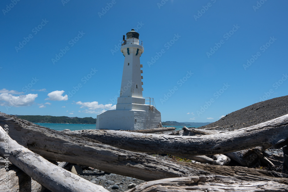 Obraz premium Pencarrow Lighthouse on Wellington's South Coast in New Zealand