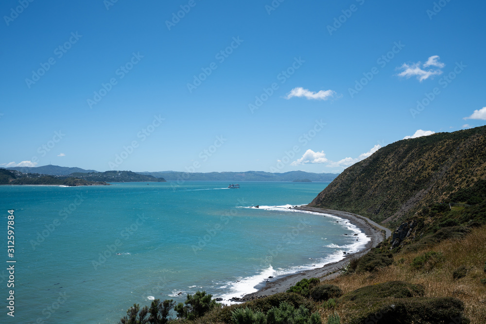 View from Makara in New Zealand along the coastline 
